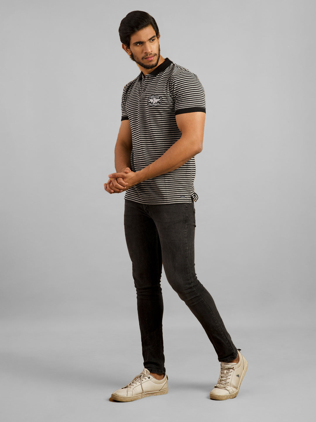 Inego Mens Striped Polo T-Shirt Half Sleeve Black Stripes Polo Collar 60% Cotton 40% Polyester Regular Fit (Black, Light Blue, Brown, Navy, Dark Red) Inego #color_Black
