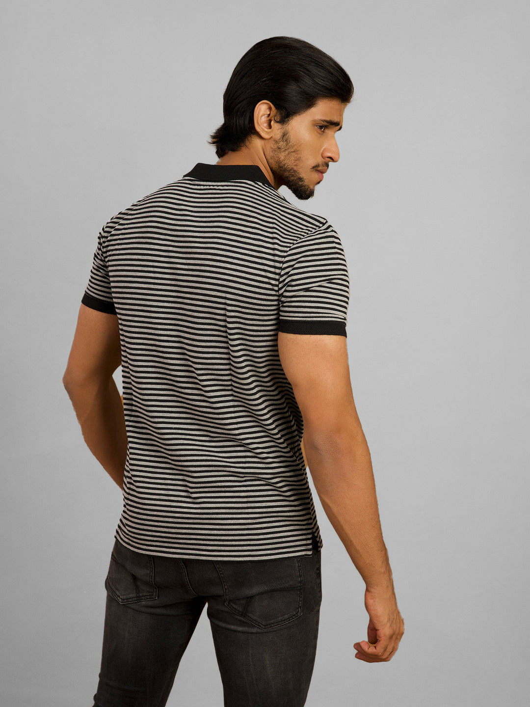 Inego Mens Striped Polo T-Shirt Half Sleeve Black Stripes Polo Collar 60% Cotton 40% Polyester Regular Fit (Black, Light Blue, Brown, Navy, Dark Red) Inego #color_Black