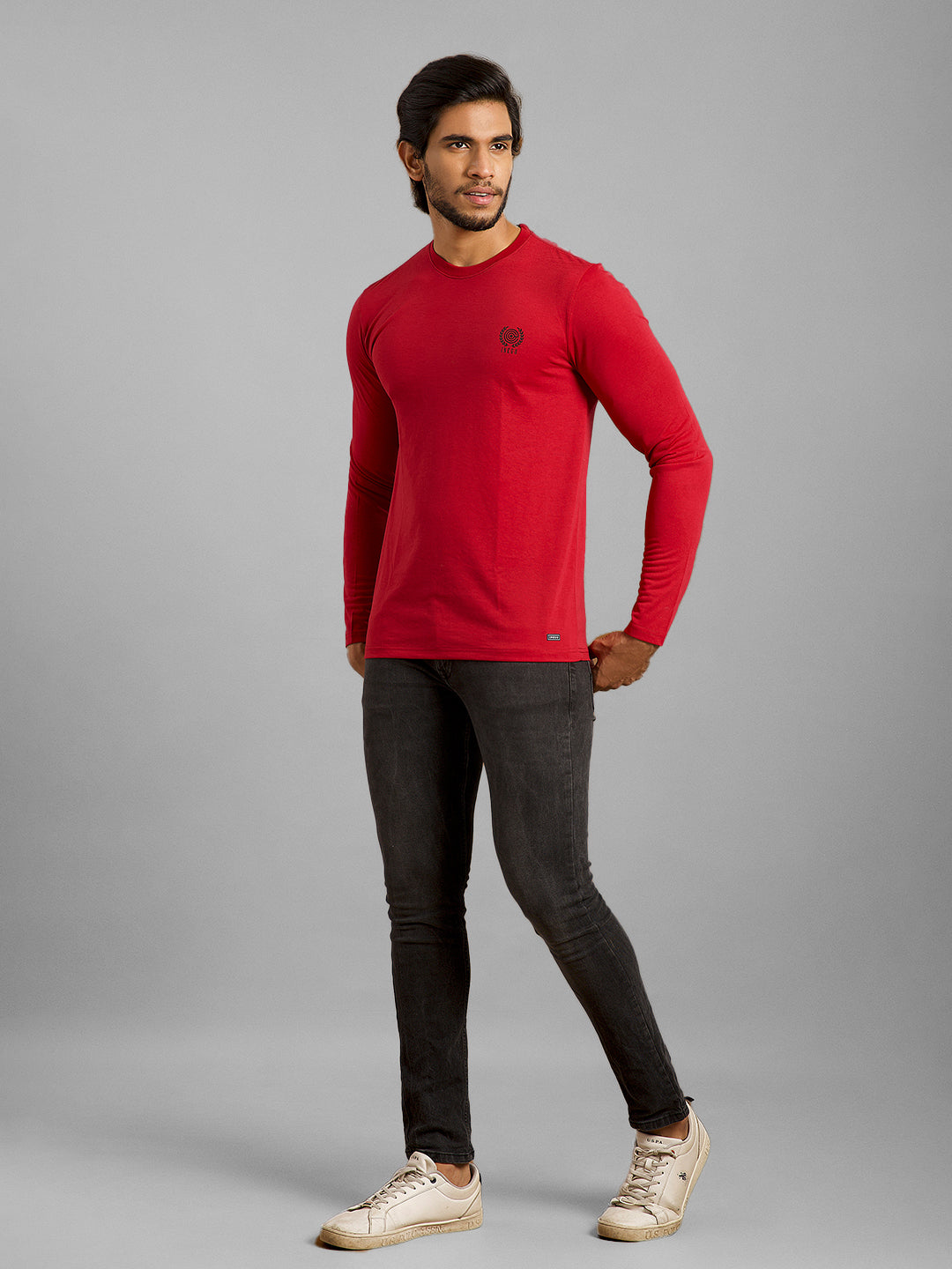 Inego Men Solid T Shirt Long Sleeve Solid Round Neck 100% Polyester Regular Fit (Astral Aura, Butterscotch, Burgundy, Bright White, Fanfare, Flame Scarlet, Ibiza Blue, Jet Black, Limestone, Scarab) #color_Burgundy
