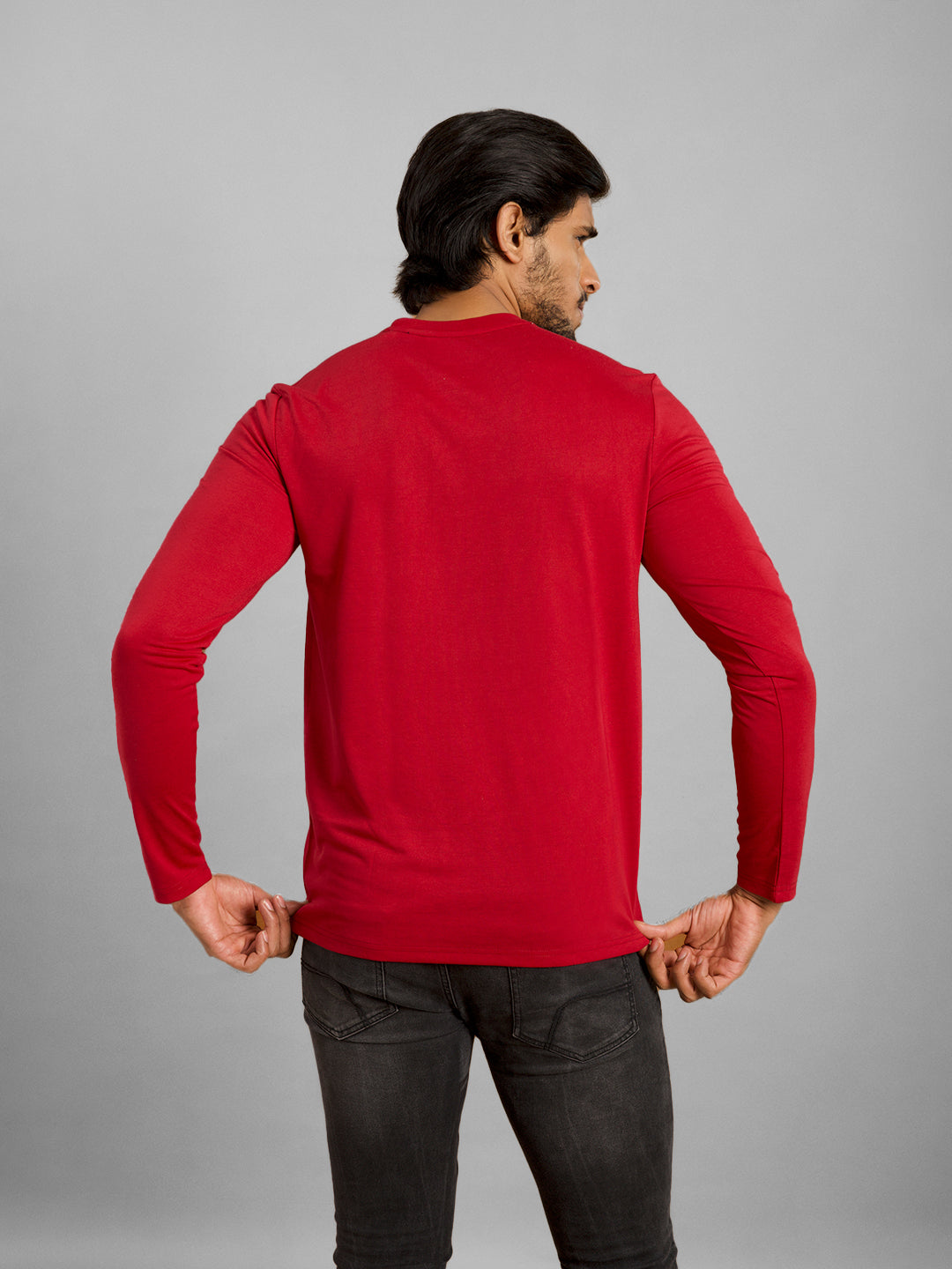 Inego Men Solid T Shirt Long Sleeve Solid Round Neck 100% Polyester Regular Fit (Astral Aura, Butterscotch, Burgundy, Bright White, Fanfare, Flame Scarlet, Ibiza Blue, Jet Black, Limestone, Scarab) #color_Burgundy