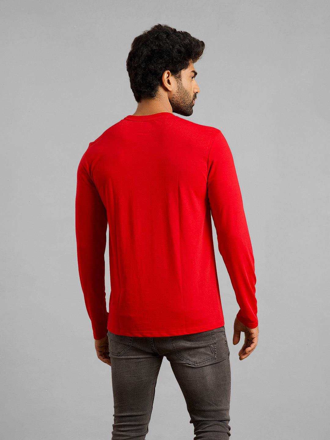 Inego Men Solid T Shirt Long Sleeve Solid Round Neck 100% Polyester Regular Fit (Astral Aura, Butterscotch, Burgundy, Bright White, Fanfare, Flame Scarlet, Ibiza Blue, Jet Black, Limestone, Scarab) #color_Red