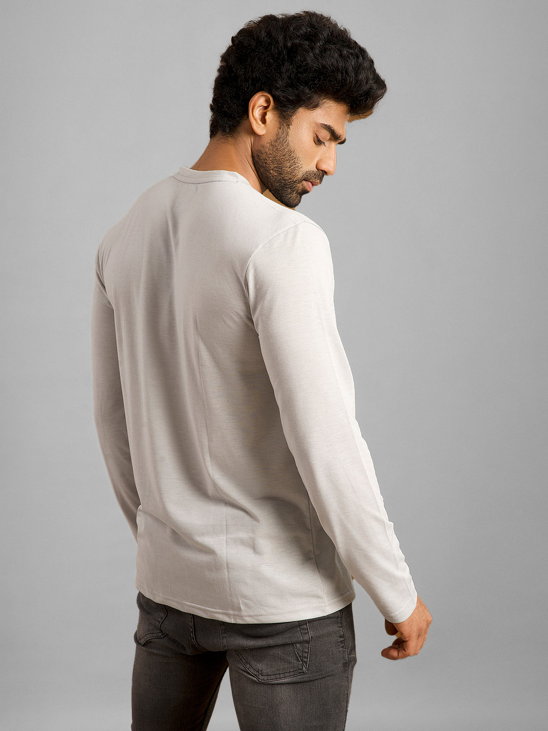 Inego Men Solid T Shirt Long Sleeve Solid Round Neck 100% Polyester Regular Fit (Astral Aura, Butterscotch, Burgundy, Bright White, Fanfare, Flame Scarlet, Ibiza Blue, Jet Black, Limestone, Scarab) #color_Grey