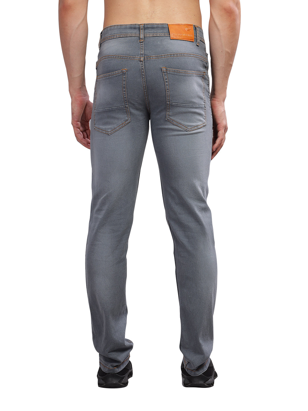 INEGO Men Grey Washed Smart Fit Stretch Jeans Cotton-Lycra Blend Embossed Leather Badge Regular Fit Size 30 (Grey) Inego #color_Grey
