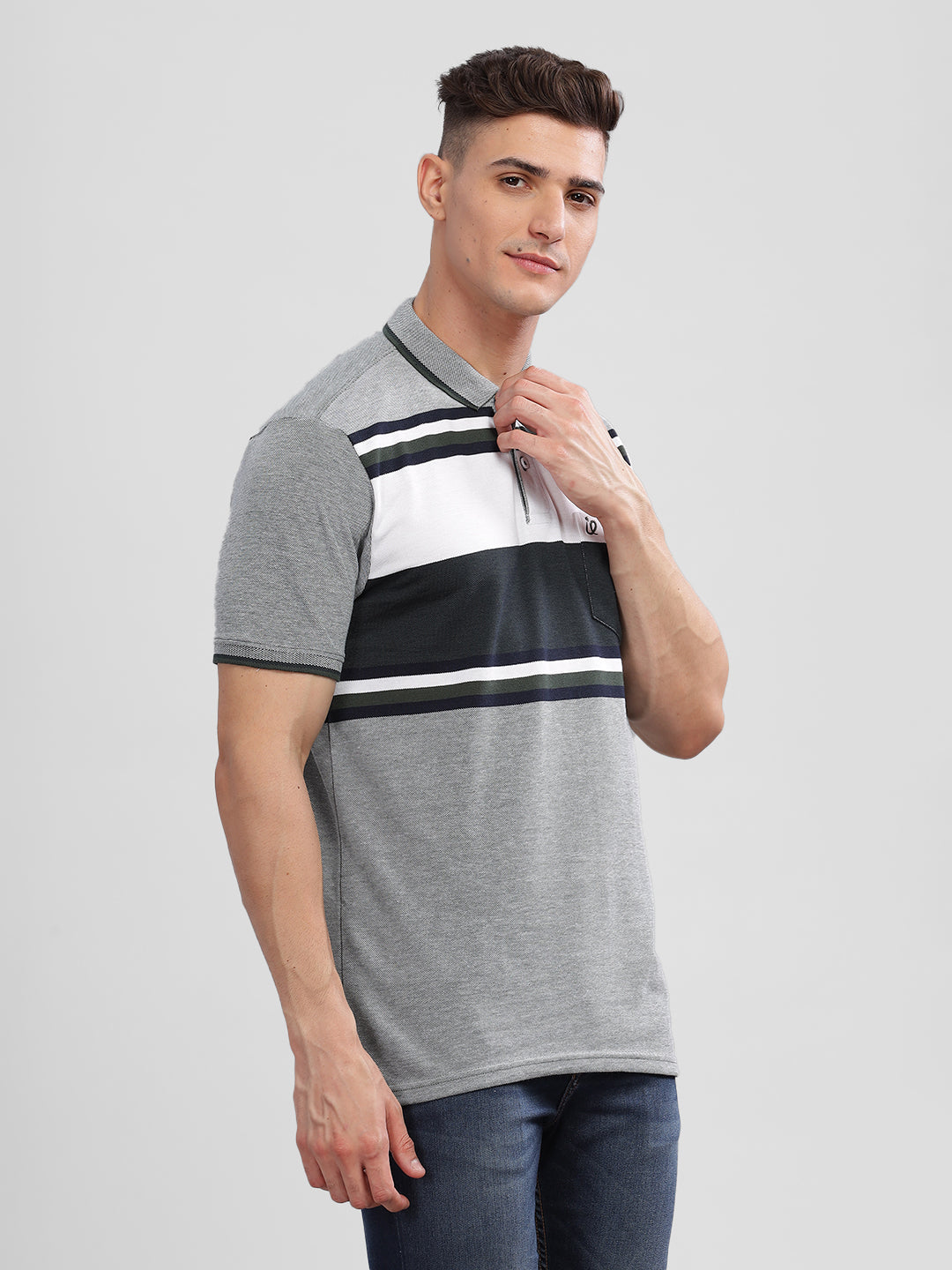 Inego Mens Striped Polo T-Shirt Half Sleeve Peach Stripes Polo Collar 52% Cotton 48% Polyester Regular Fit (Peach, Purple) Inego #color_Peach