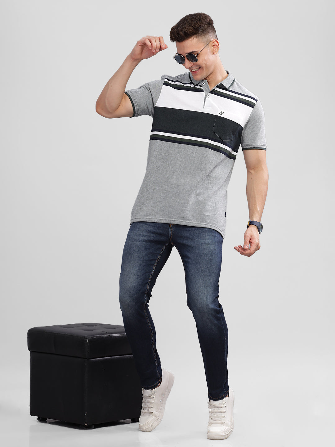 Inego Mens Striped Polo T-Shirt Half Sleeve Peach Stripes Polo Collar 52% Cotton 48% Polyester Regular Fit (Peach, Purple) Inego #color_Peach