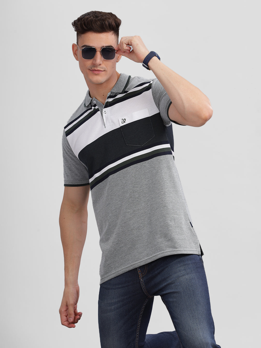 Inego Mens Striped Polo T-Shirt Half Sleeve Peach Stripes Polo Collar 52% Cotton 48% Polyester Regular Fit (Peach, Purple) Inego #color_Peach