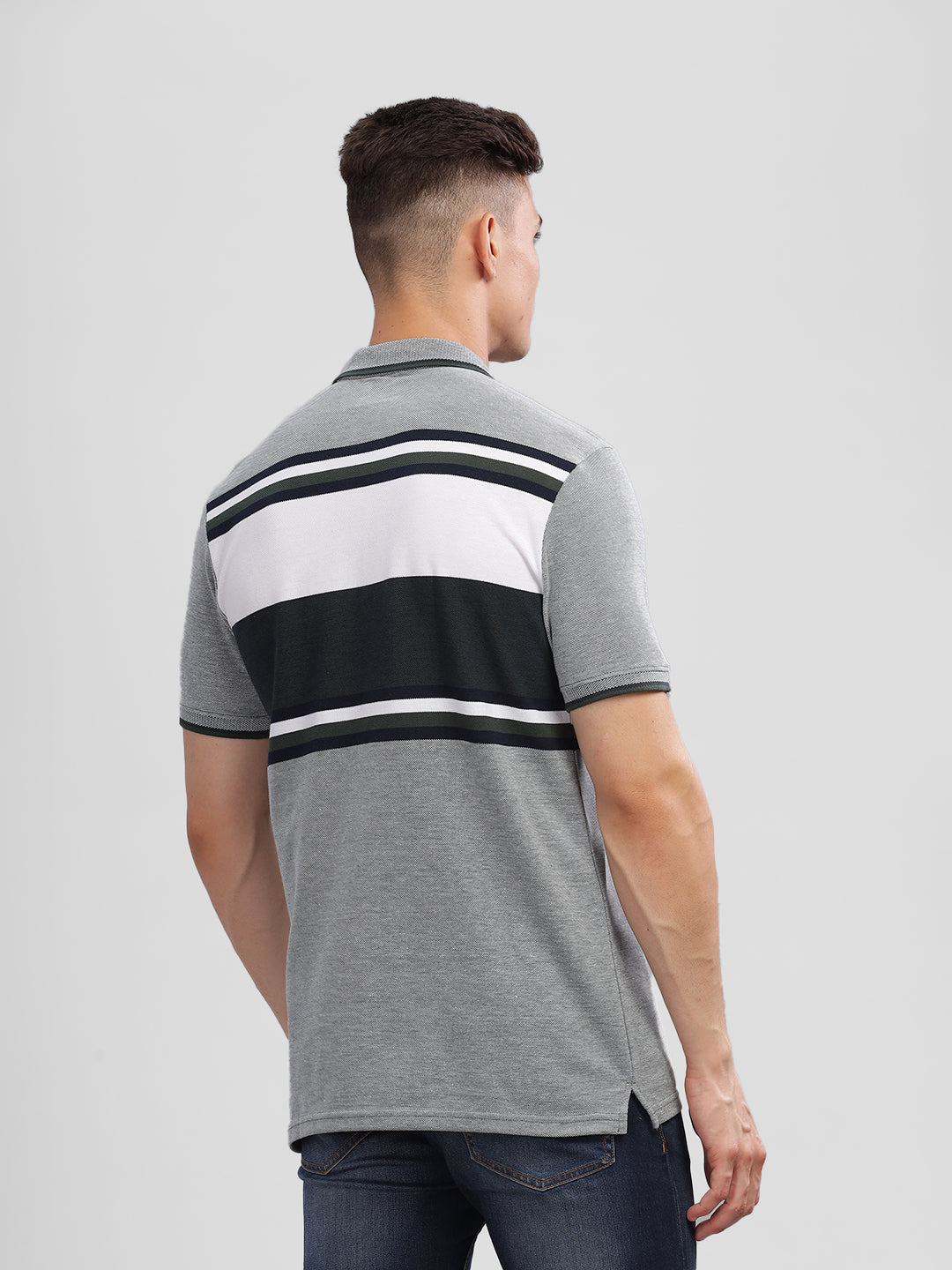 Inego Mens Striped Polo T-Shirt Half Sleeve Peach Stripes Polo Collar 52% Cotton 48% Polyester Regular Fit (Peach, Purple) Inego #color_Peach