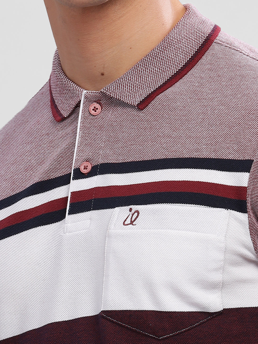 Inego Mens Striped Polo T-Shirt Half Sleeve Peach Stripes Polo Collar 52% Cotton 48% Polyester Regular Fit (Peach, Purple) Inego #color_Purple