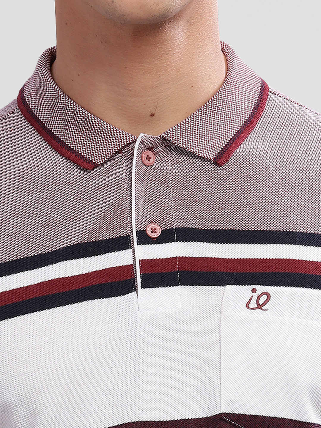 Inego Mens Striped Polo T-Shirt Half Sleeve Peach Stripes Polo Collar 52% Cotton 48% Polyester Regular Fit (Peach, Purple) Inego #color_Purple