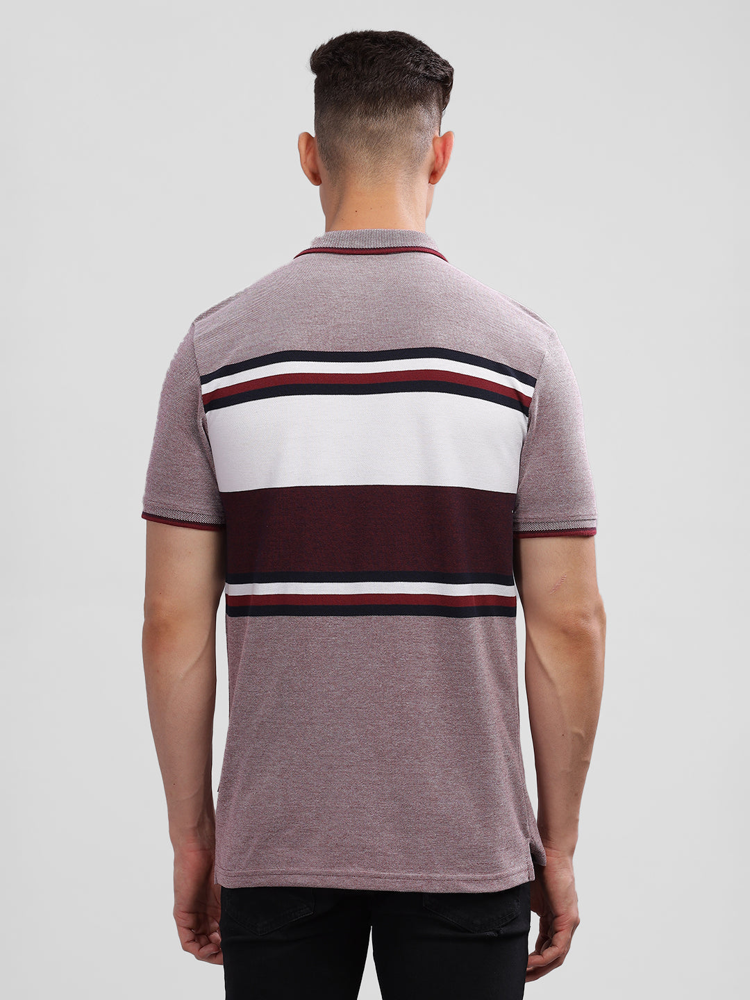 Inego Mens Striped Polo T-Shirt Half Sleeve Peach Stripes Polo Collar 52% Cotton 48% Polyester Regular Fit (Peach, Purple) Inego #color_Purple