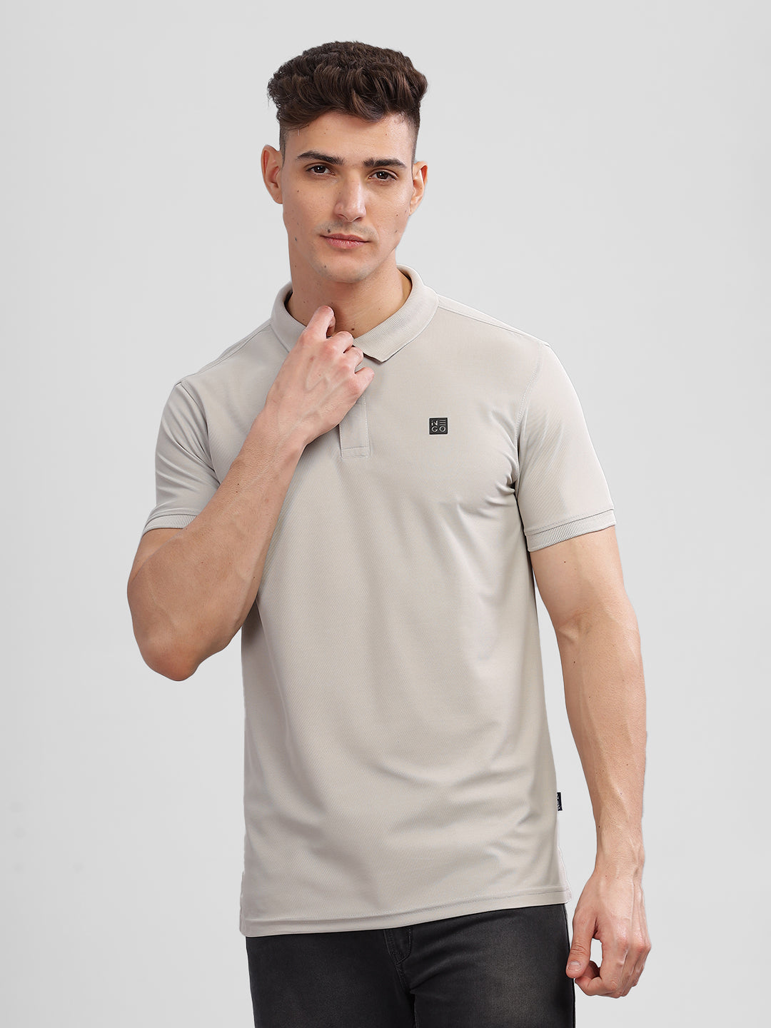 Inego Mens Solid Polo T-Shirt Half Sleeve Navy Solid Polo Collar 100% Polyester Regular Fit (Navy, Pink, Teal, Maroon, Grey) Inego #color_Grey