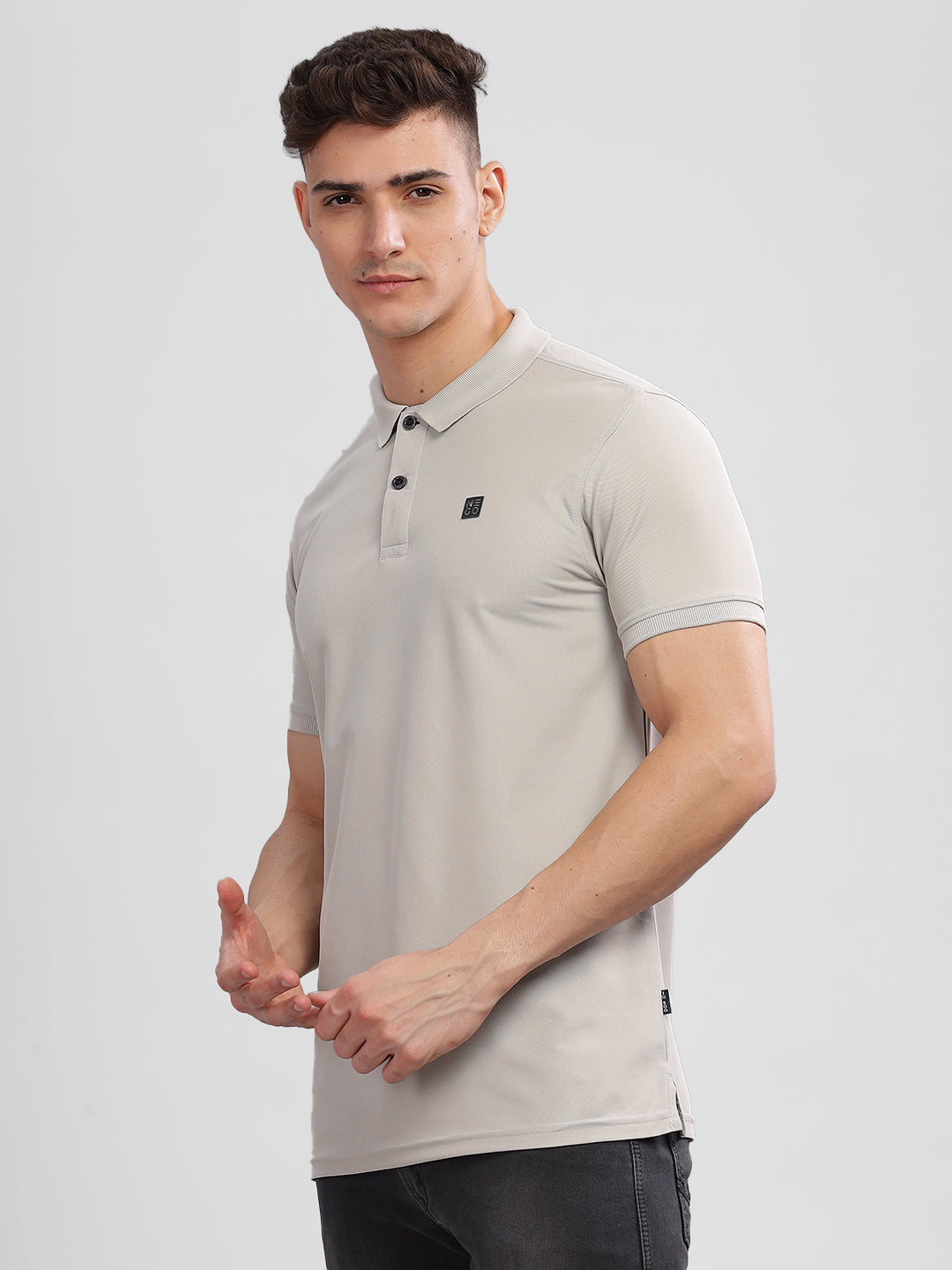 Inego Mens Solid Polo T-Shirt Half Sleeve Navy Solid Polo Collar 100% Polyester Regular Fit (Navy, Pink, Teal, Maroon, Grey) Inego #color_Grey