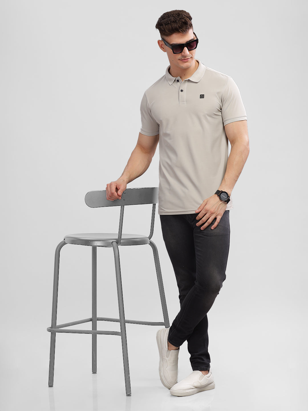 Inego Mens Solid Polo T-Shirt Half Sleeve Navy Solid Polo Collar 100% Polyester Regular Fit (Navy, Pink, Teal, Maroon, Grey) Inego #color_Grey
