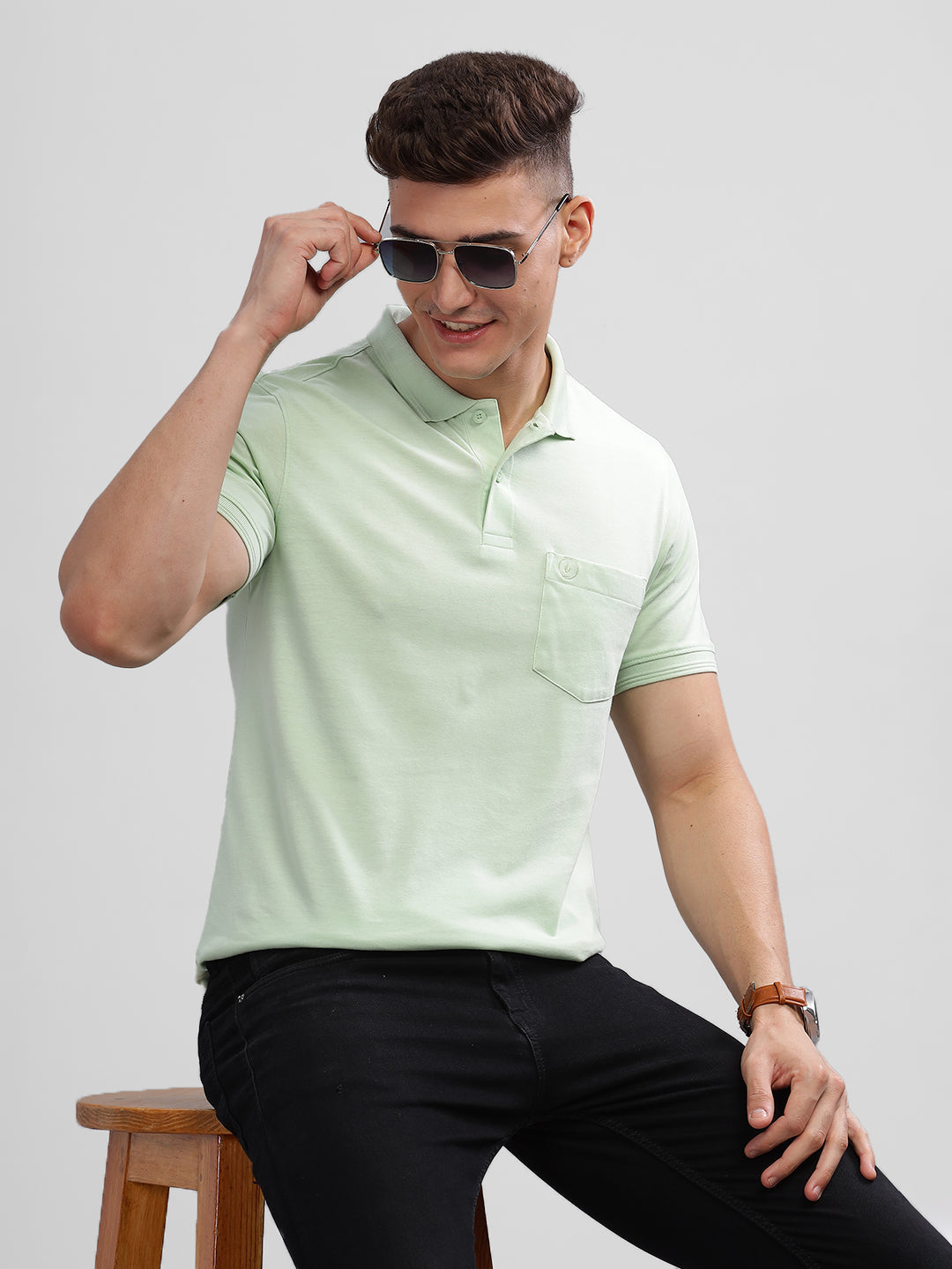 Inego Mens Solid Polo T-Shirt Half Sleeve Navy Solid Polo Collar 52% Cotton 48% Polyester Regular Fit (Navy, Green, Pink, Grey, Maroon) Inego #color_Green