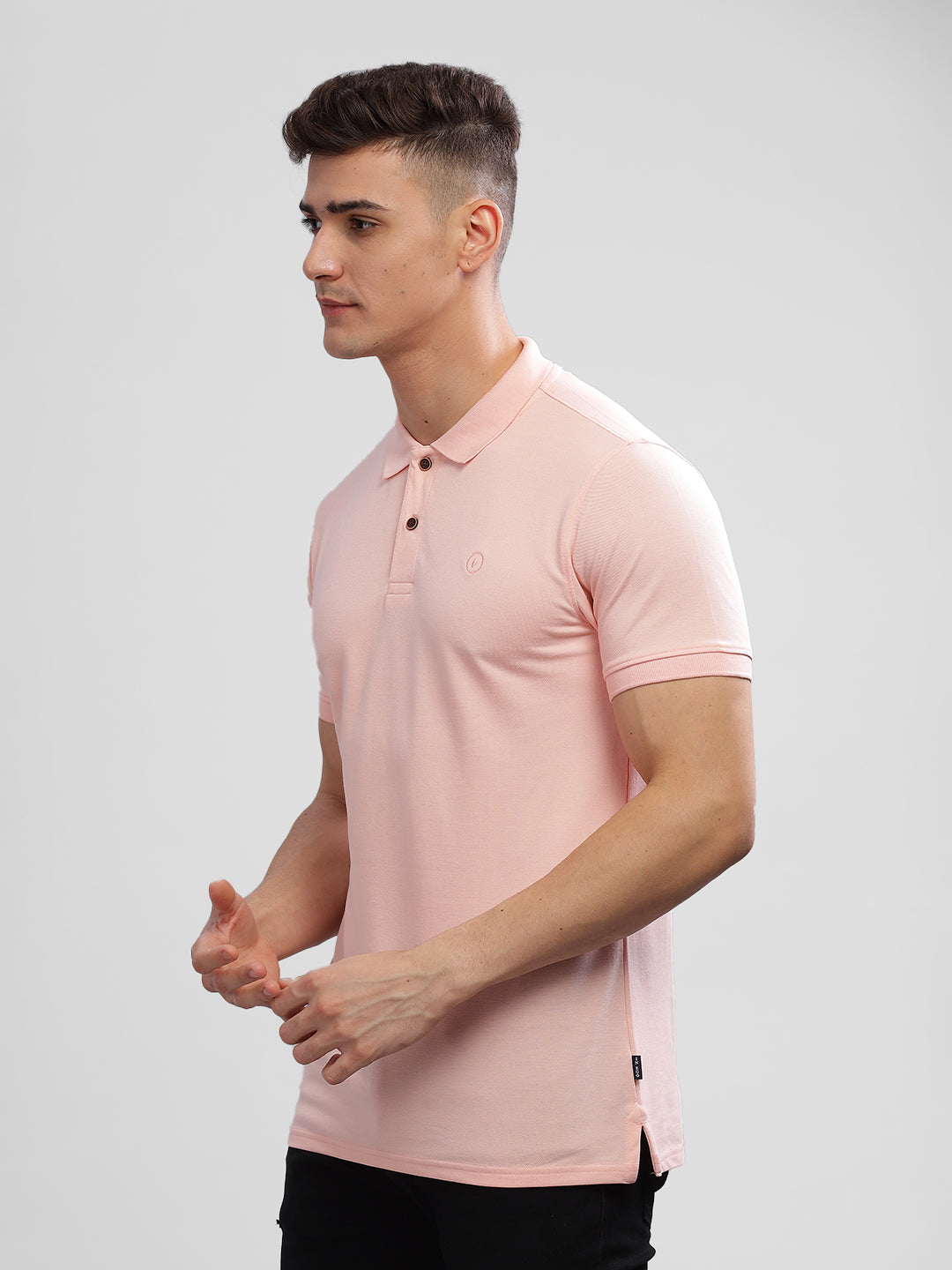 Inego Mens Solid Polo T-Shirt Half Sleeve Black Solid Polo Collar 52% Cotton 48% Polyester Regular Fit (Black, Blue, Pink, Mustard, Green) Inego #color_Pink