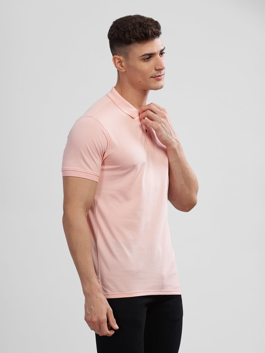 Inego Mens Solid Polo T-Shirt Half Sleeve Black Solid Polo Collar 52% Cotton 48% Polyester Regular Fit (Black, Blue, Pink, Mustard, Green) Inego #color_Pink