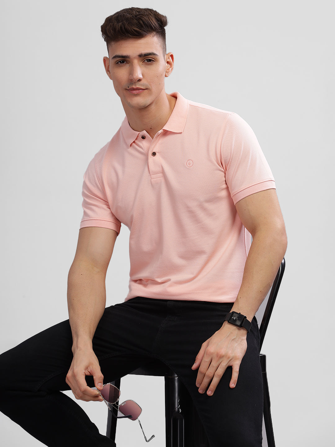 Inego Mens Solid Polo T-Shirt Half Sleeve Black Solid Polo Collar 52% Cotton 48% Polyester Regular Fit (Black, Blue, Pink, Mustard, Green) Inego #color_Pink