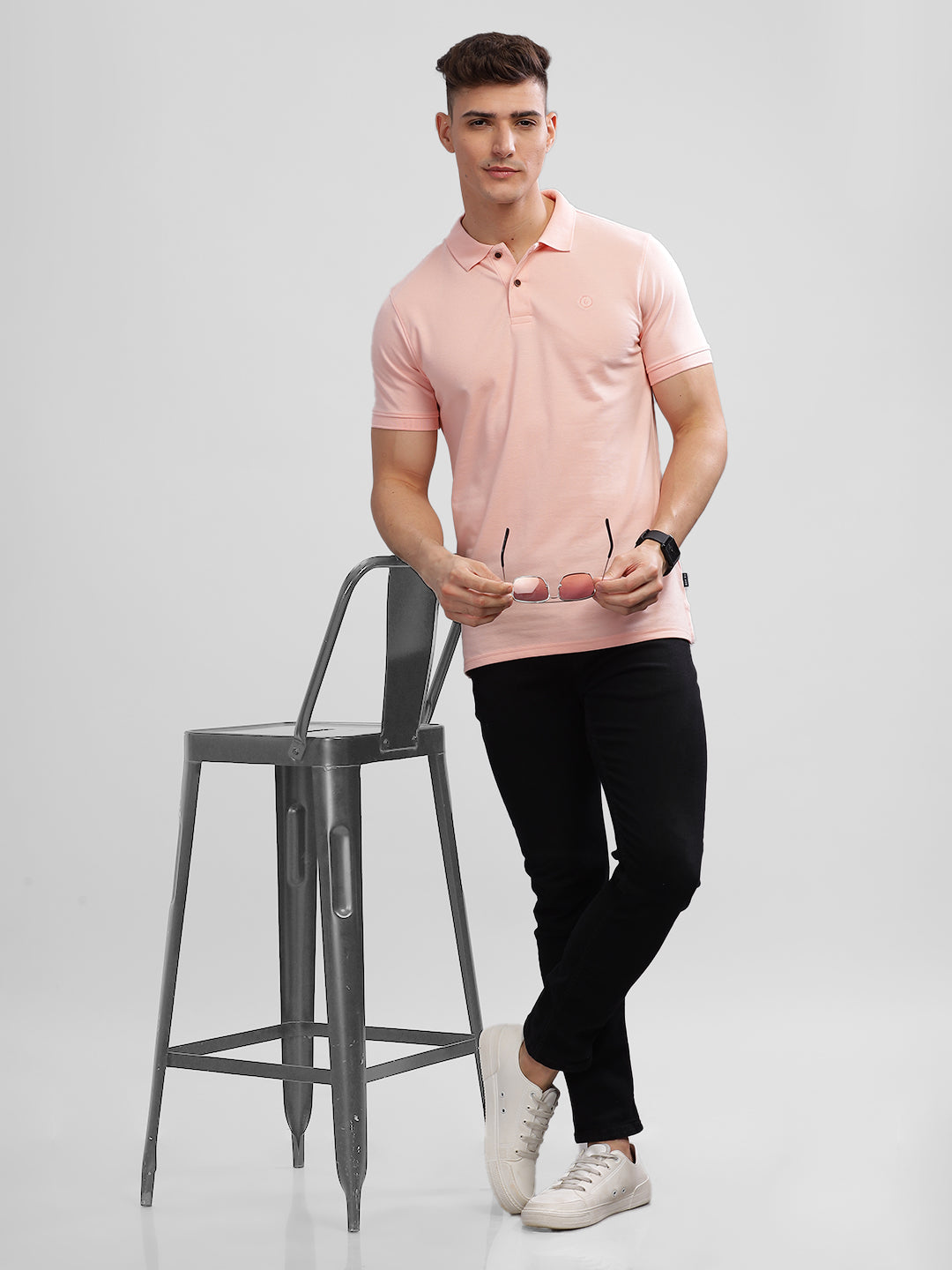 Inego Mens Solid Polo T-Shirt Half Sleeve Black Solid Polo Collar 52% Cotton 48% Polyester Regular Fit (Black, Blue, Pink, Mustard, Green) Inego #color_Pink
