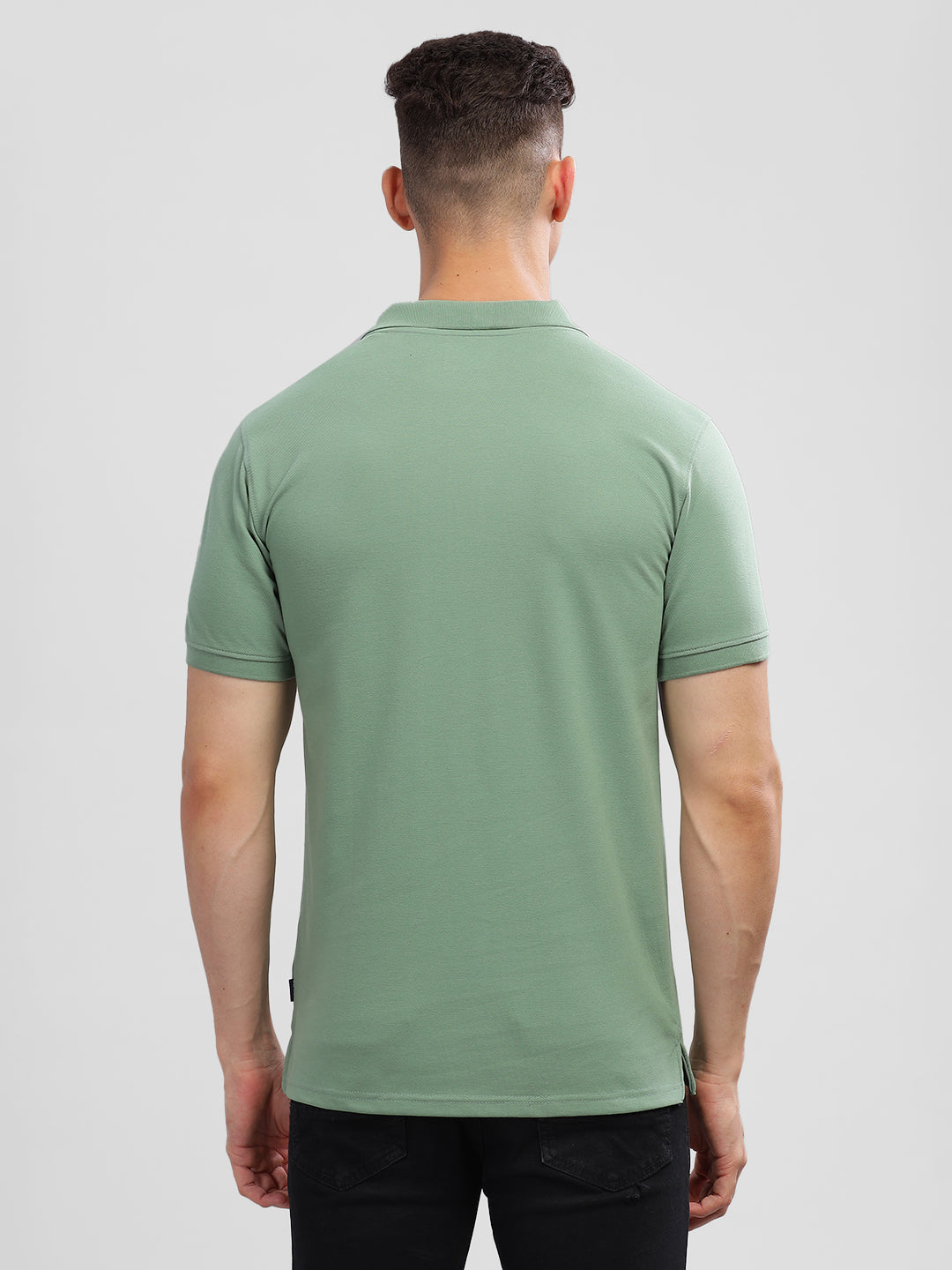 Inego Mens Solid Polo T-Shirt Half Sleeve Black Solid Polo Collar 52% Cotton 48% Polyester Regular Fit (Black, Blue, Pink, Mustard, Green) Inego #color_Green