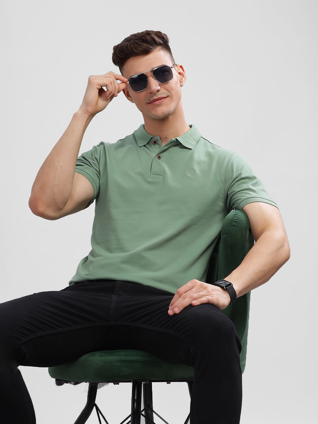 Inego Mens Solid Polo T-Shirt Half Sleeve Black Solid Polo Collar 52% Cotton 48% Polyester Regular Fit (Black, Blue, Pink, Mustard, Green) Inego #color_Green