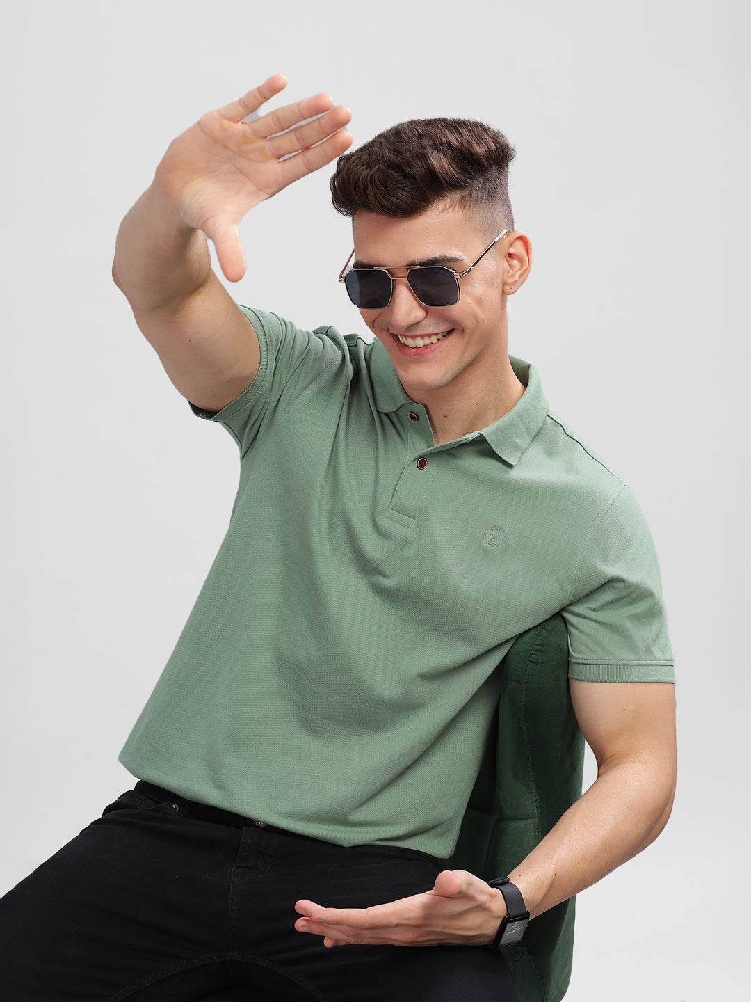 Inego Mens Solid Polo T-Shirt Half Sleeve Black Solid Polo Collar 52% Cotton 48% Polyester Regular Fit (Black, Blue, Pink, Mustard, Green) Inego #color_Green