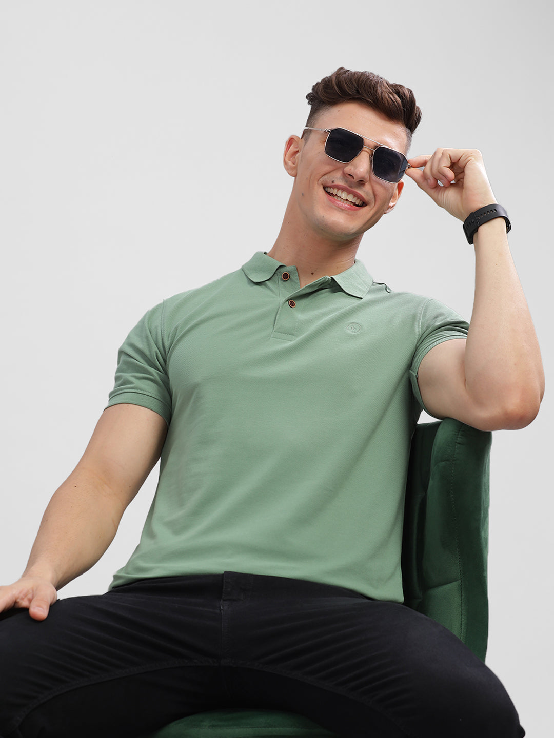 Inego Mens Solid Polo T-Shirt Half Sleeve Black Solid Polo Collar 52% Cotton 48% Polyester Regular Fit (Black, Blue, Pink, Mustard, Green) Inego #color_Green