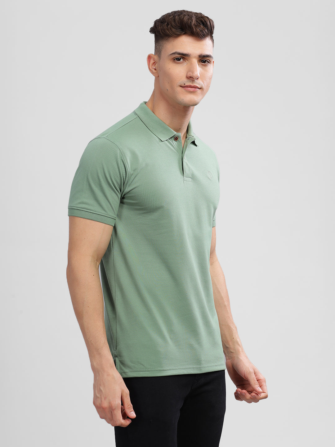 Inego Mens Solid Polo T-Shirt Half Sleeve Black Solid Polo Collar 52% Cotton 48% Polyester Regular Fit (Black, Blue, Pink, Mustard, Green) Inego #color_Green