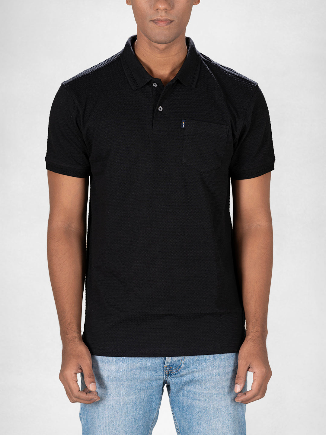 Inego Mens Jacquard Polo T-Shirt Half Sleeve Black Jacquard Polo Collar 100% Cotton Regular Fit (Black, Brown, Navy, Grey, White) Inego #color_Black