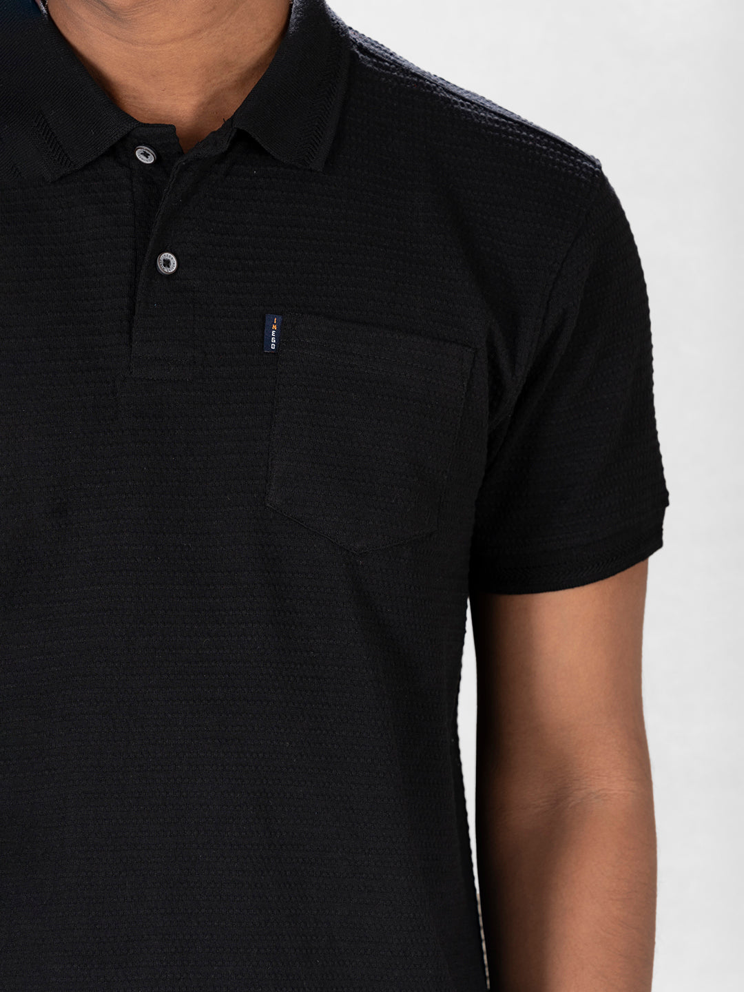 Inego Mens Jacquard Polo T-Shirt Half Sleeve Black Jacquard Polo Collar 100% Cotton Regular Fit (Black, Brown, Navy, Grey, White) Inego #color_Black