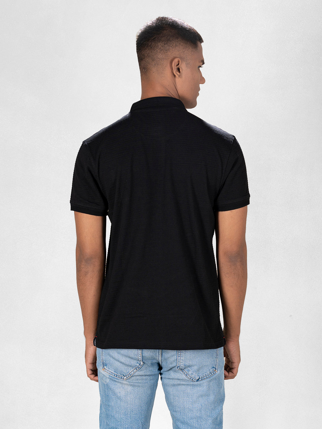 Inego Mens Jacquard Polo T-Shirt Half Sleeve Black Jacquard Polo Collar 100% Cotton Regular Fit (Black, Brown, Navy, Grey, White) Inego #color_Black