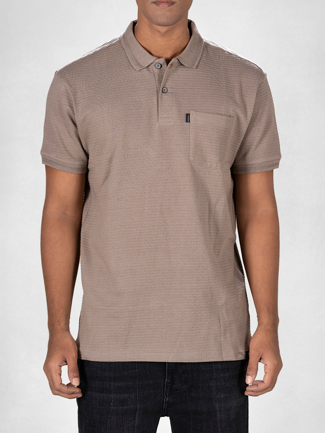 Inego Mens Jacquard Polo T-Shirt Half Sleeve Black Jacquard Polo Collar 100% Cotton Regular Fit (Black, Brown, Navy, Grey, White) Inego #color_Brown
