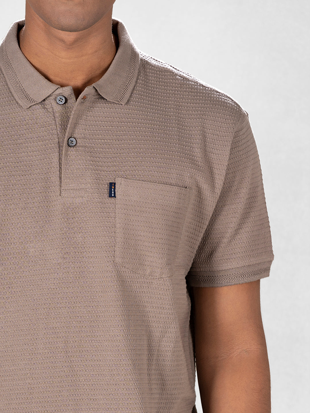 Inego Mens Jacquard Polo T-Shirt Half Sleeve Black Jacquard Polo Collar 100% Cotton Regular Fit (Black, Brown, Navy, Grey, White) Inego #color_Brown