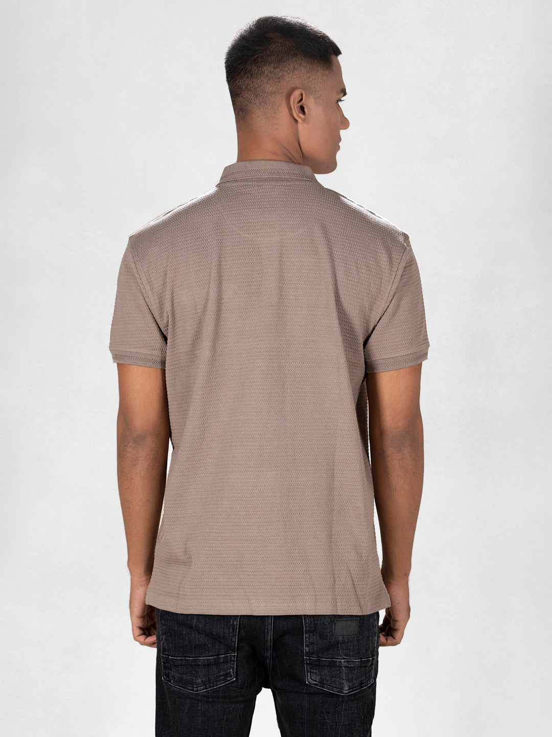 Inego Mens Jacquard Polo T-Shirt Half Sleeve Black Jacquard Polo Collar 100% Cotton Regular Fit (Black, Brown, Navy, Grey, White) Inego #color_Brown