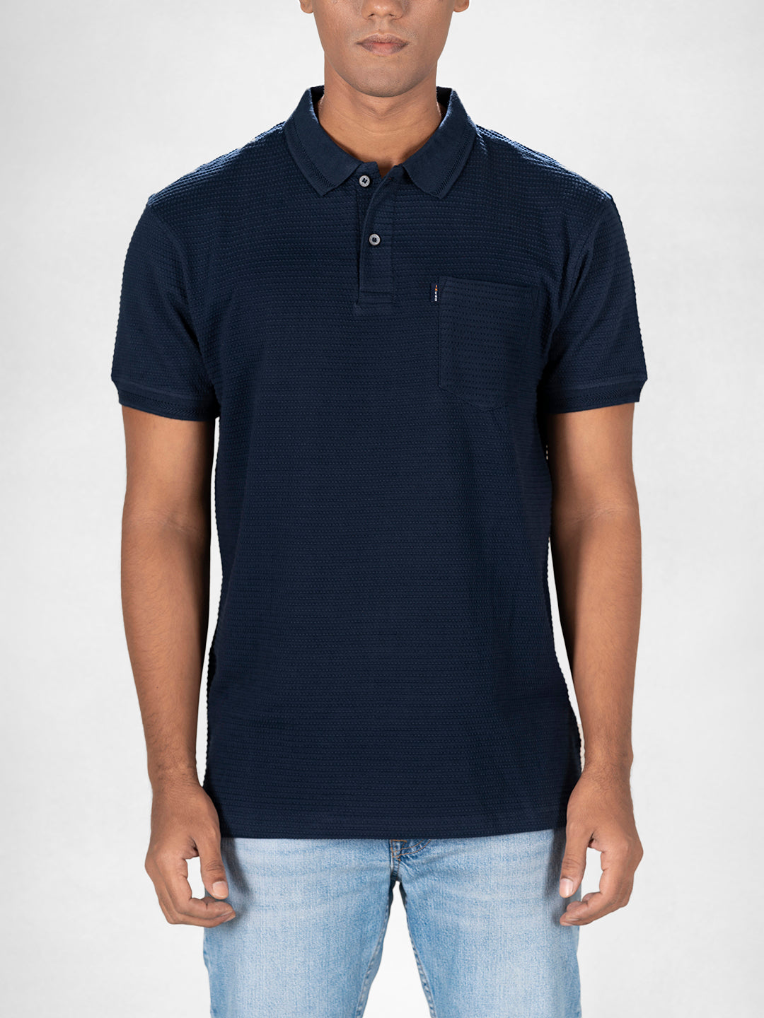 Inego Mens Jacquard Polo T-Shirt Half Sleeve Black Jacquard Polo Collar 100% Cotton Regular Fit (Black, Brown, Navy, Grey, White) Inego #color_Navy