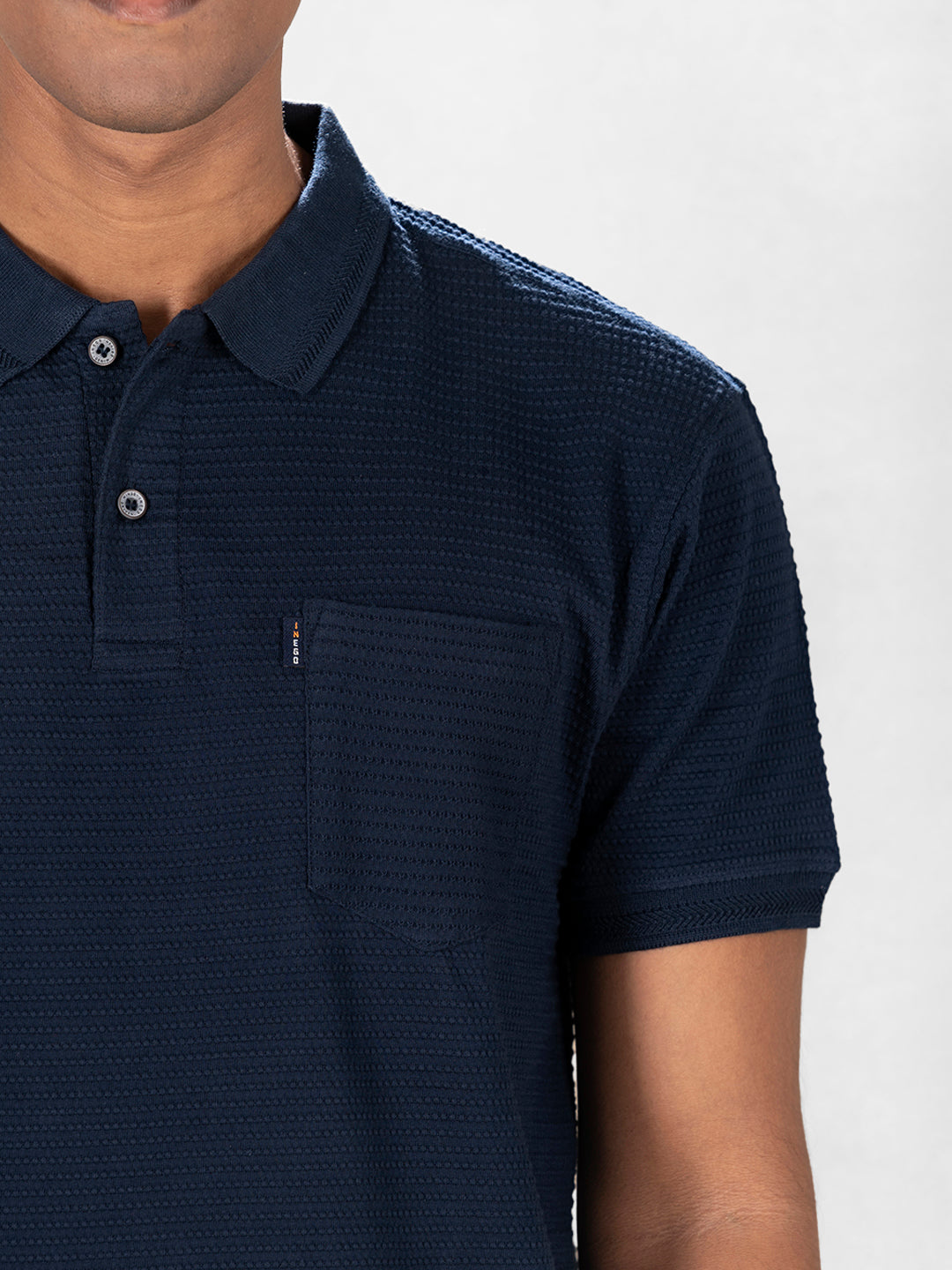 Inego Mens Jacquard Polo T-Shirt Half Sleeve Black Jacquard Polo Collar 100% Cotton Regular Fit (Black, Brown, Navy, Grey, White) Inego #color_Navy