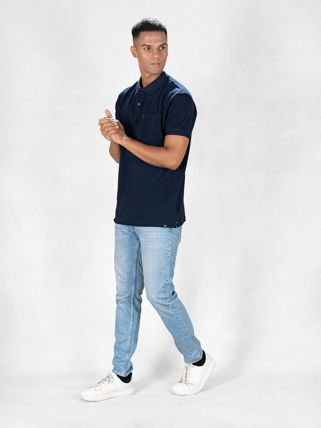 Inego Mens Jacquard Polo T-Shirt Half Sleeve Black Jacquard Polo Collar 100% Cotton Regular Fit (Black, Brown, Navy, Grey, White) Inego #color_Navy
