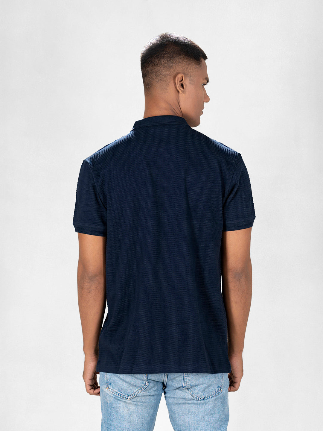 Inego Mens Jacquard Polo T-Shirt Half Sleeve Black Jacquard Polo Collar 100% Cotton Regular Fit (Black, Brown, Navy, Grey, White) Inego #color_Navy