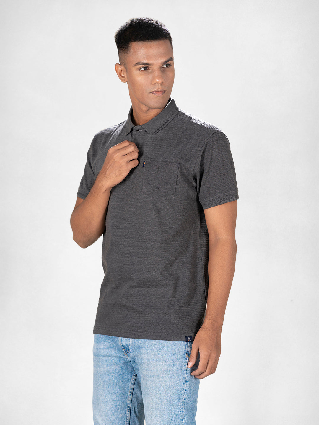 Inego Mens Jacquard Polo T-Shirt Half Sleeve Black Jacquard Polo Collar 100% Cotton Regular Fit (Black, Brown, Navy, Grey, White) Inego #color_Grey