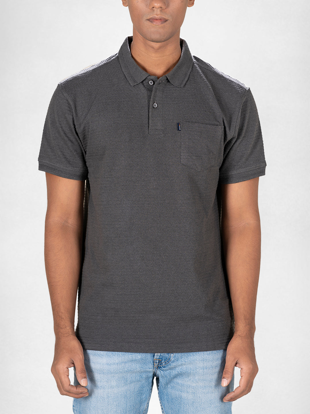 Inego Mens Jacquard Polo T-Shirt Half Sleeve Black Jacquard Polo Collar 100% Cotton Regular Fit (Black, Brown, Navy, Grey, White) Inego #color_Grey