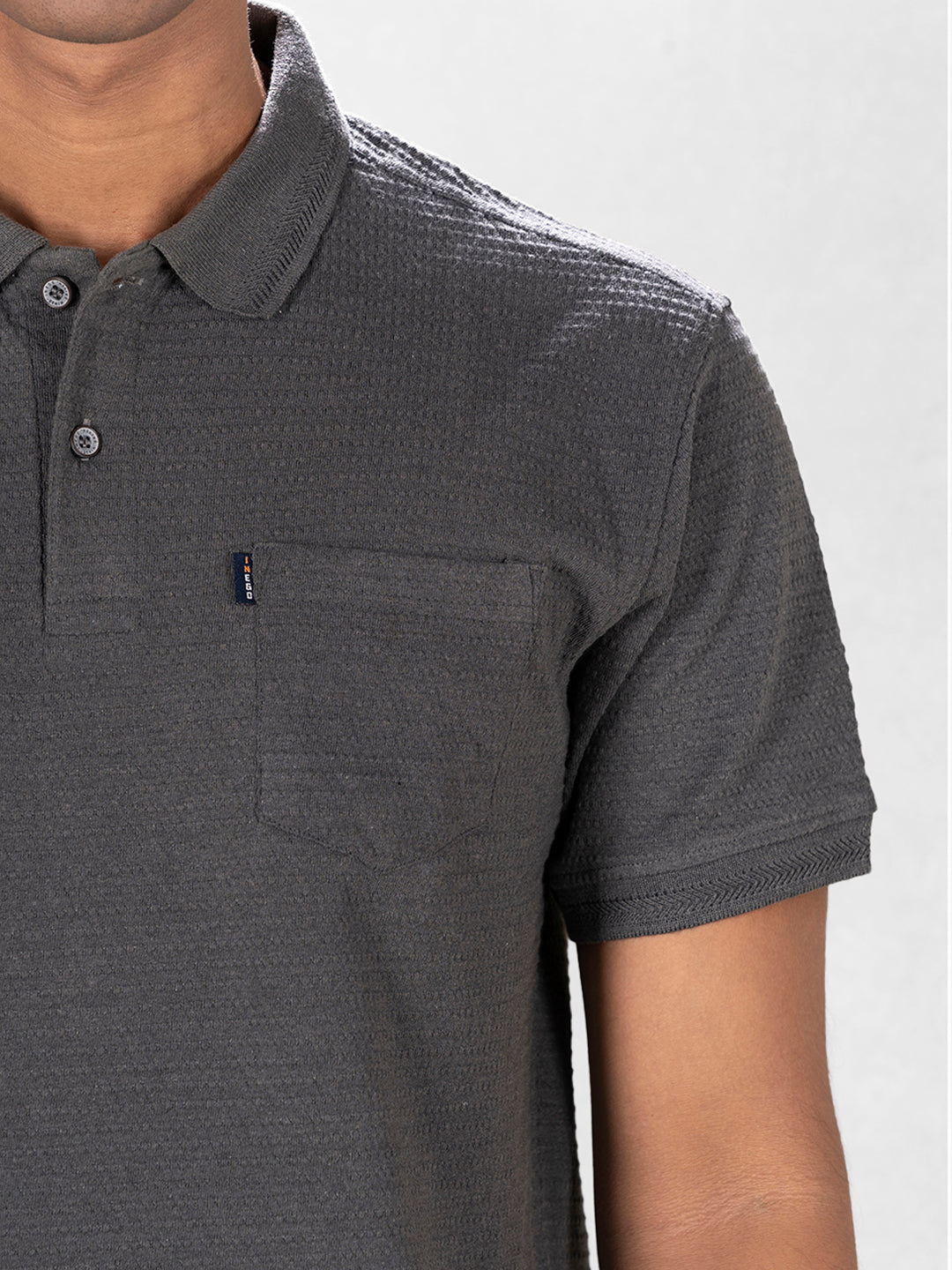 Inego Mens Jacquard Polo T-Shirt Half Sleeve Black Jacquard Polo Collar 100% Cotton Regular Fit (Black, Brown, Navy, Grey, White) Inego #color_Grey
