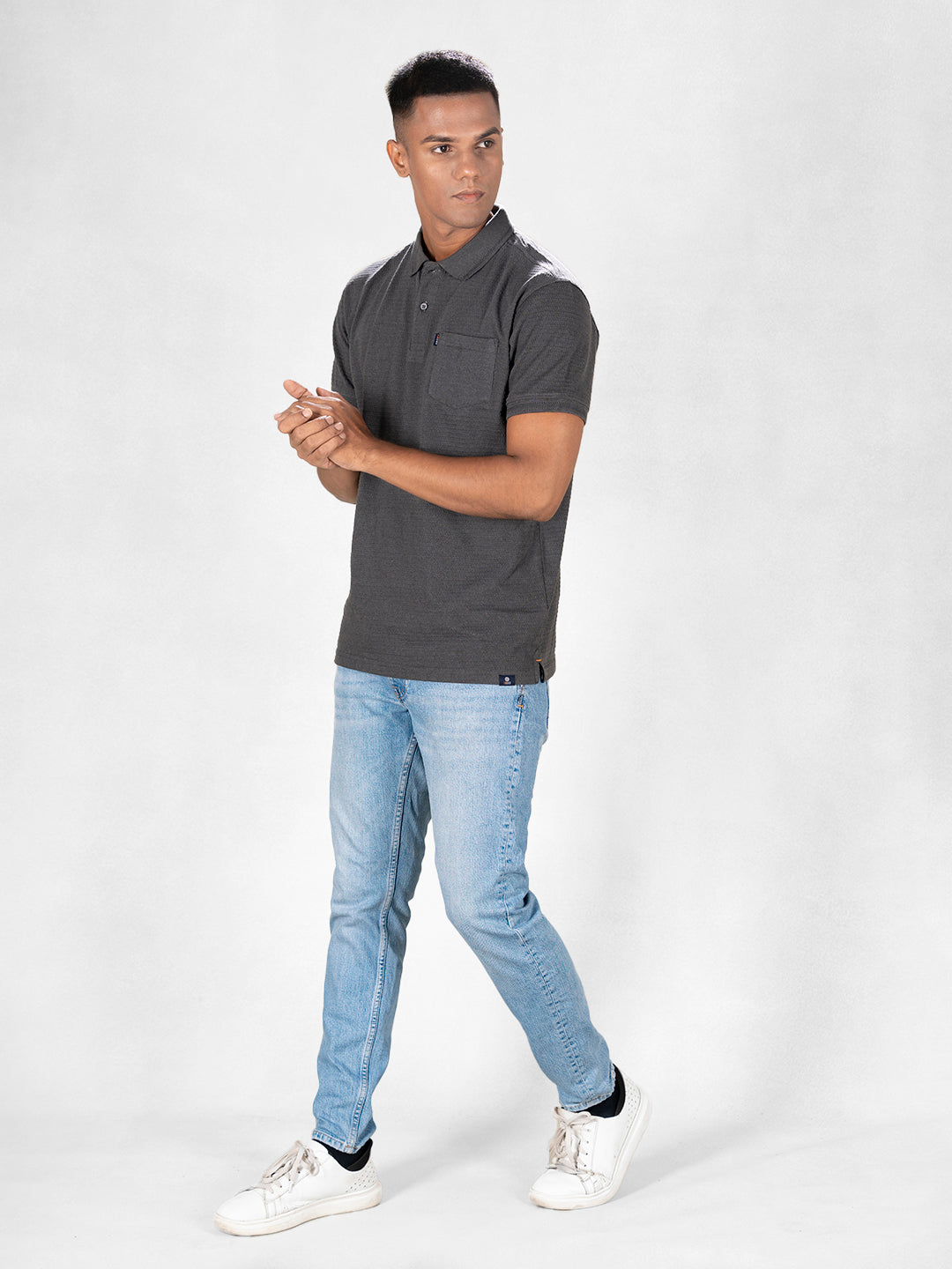Inego Mens Jacquard Polo T-Shirt Half Sleeve Black Jacquard Polo Collar 100% Cotton Regular Fit (Black, Brown, Navy, Grey, White) Inego #color_Grey