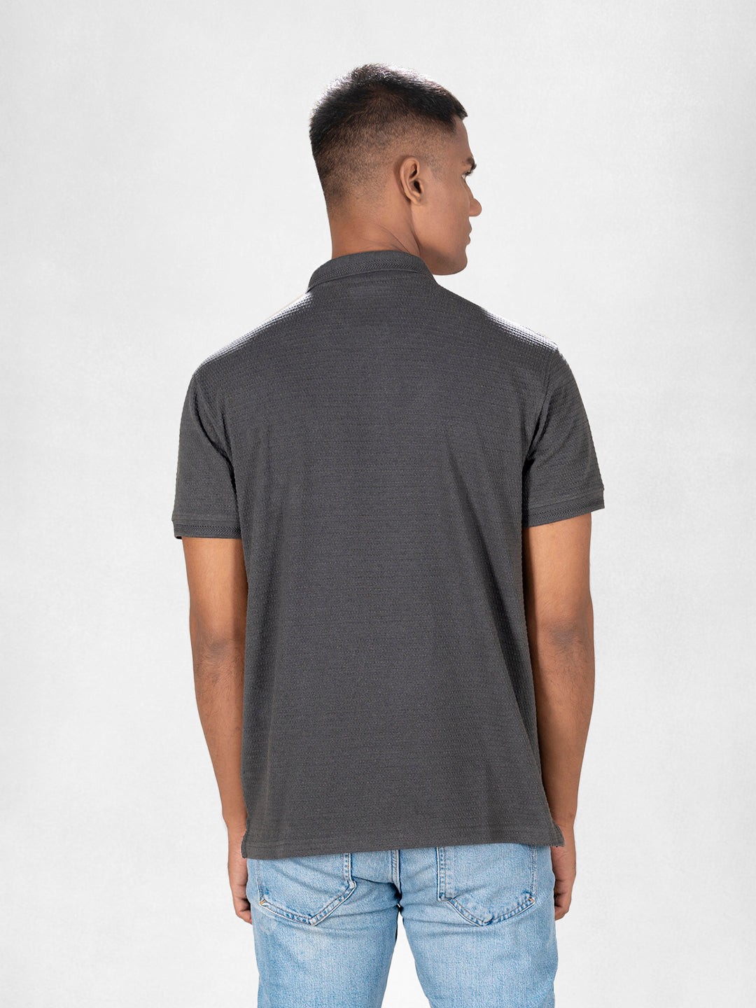 Inego Mens Jacquard Polo T-Shirt Half Sleeve Black Jacquard Polo Collar 100% Cotton Regular Fit (Black, Brown, Navy, Grey, White) Inego #color_Grey