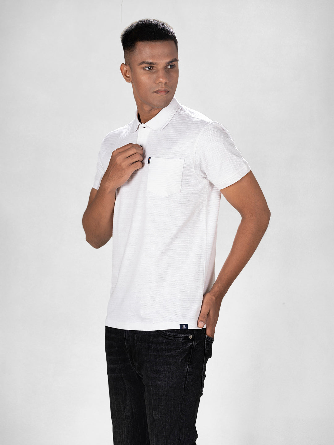 Inego Mens Jacquard Polo T-Shirt Half Sleeve Black Jacquard Polo Collar 100% Cotton Regular Fit (Black, Brown, Navy, Grey, White) Inego #color_White