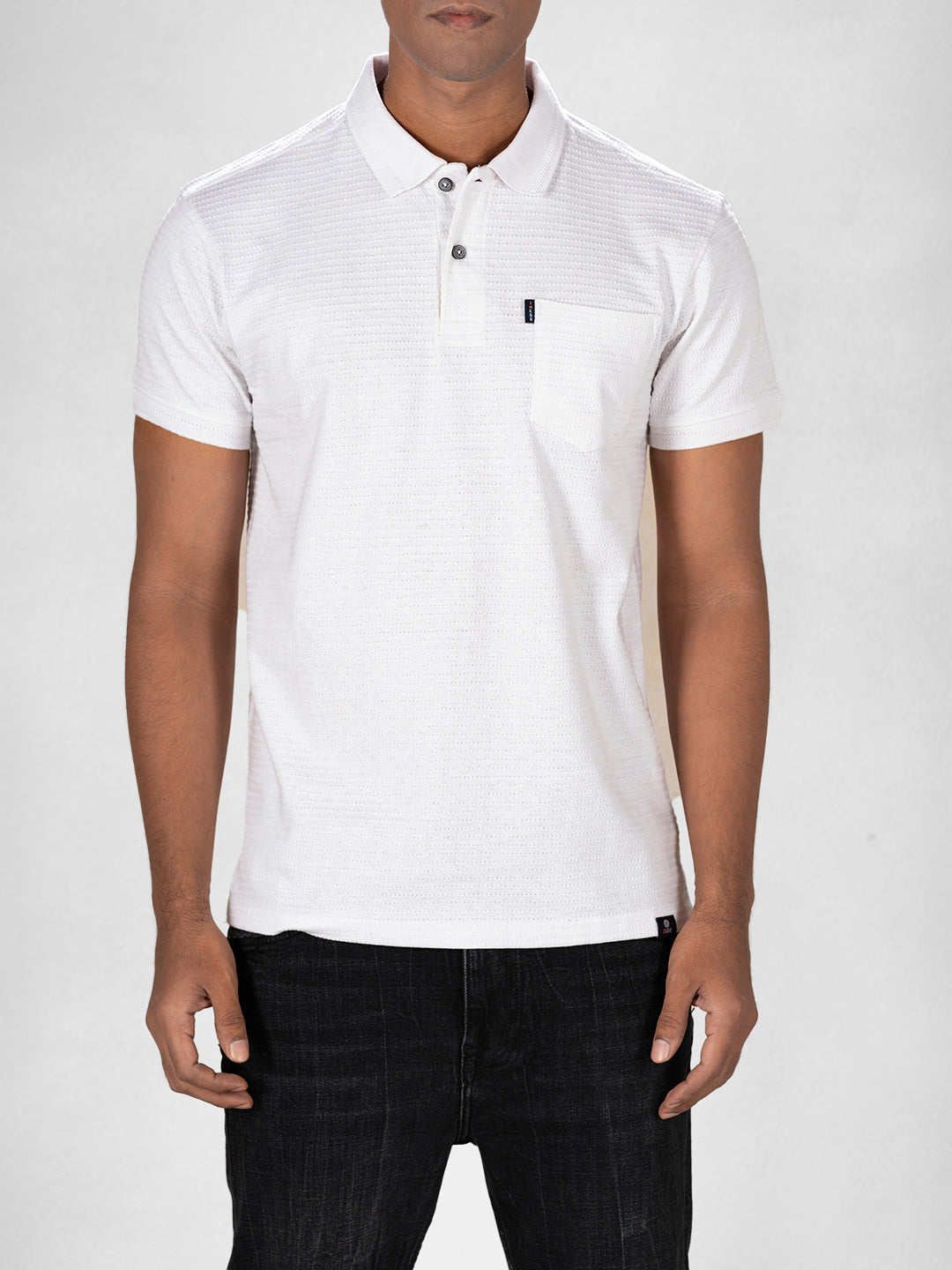 Inego Mens Jacquard Polo T-Shirt Half Sleeve Black Jacquard Polo Collar 100% Cotton Regular Fit (Black, Brown, Navy, Grey, White) Inego #color_White