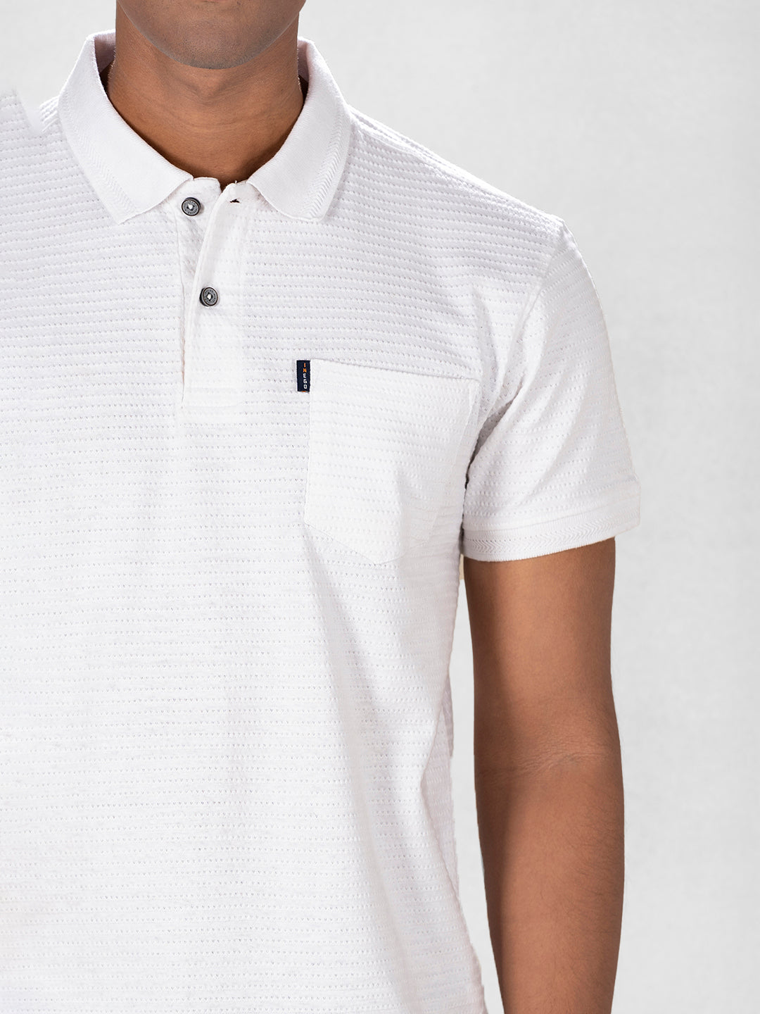 Inego Mens Jacquard Polo T-Shirt Half Sleeve Black Jacquard Polo Collar 100% Cotton Regular Fit (Black, Brown, Navy, Grey, White) Inego #color_White