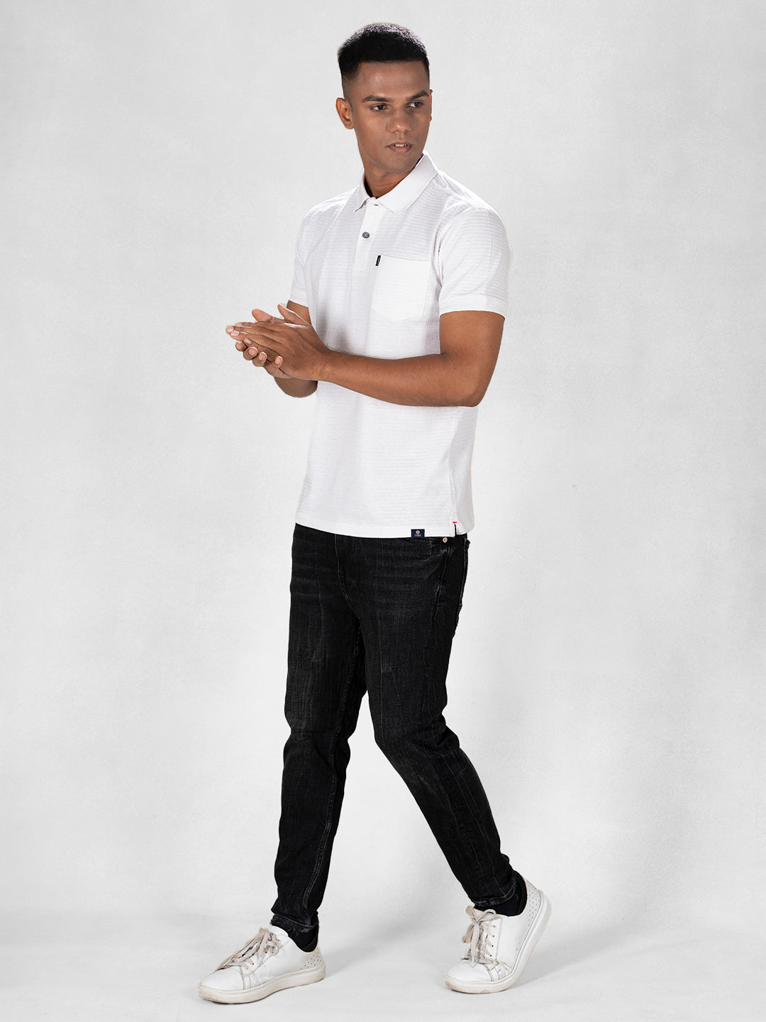 Inego Mens Jacquard Polo T-Shirt Half Sleeve Black Jacquard Polo Collar 100% Cotton Regular Fit (Black, Brown, Navy, Grey, White) Inego #color_White