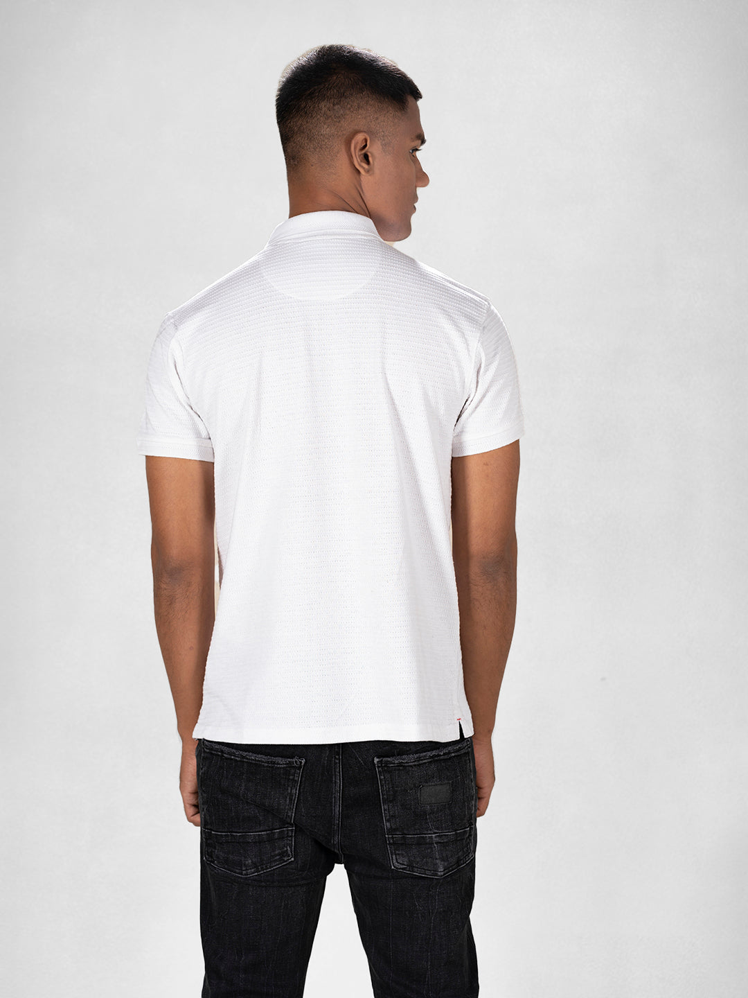 Inego Mens Jacquard Polo T-Shirt Half Sleeve Black Jacquard Polo Collar 100% Cotton Regular Fit (Black, Brown, Navy, Grey, White) Inego #color_White