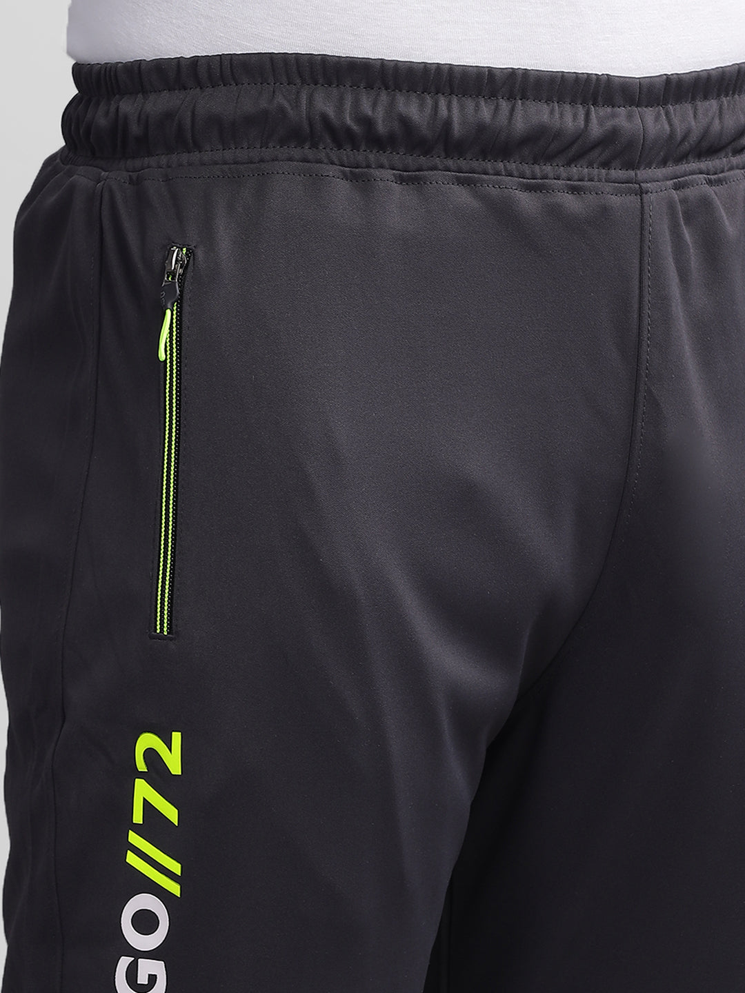 INEGO Men Casual Stretch Joggers Luxury Polyester Interlock Fabric HD Print at the Side Contrast Zipper Pocket Regular Fit Dark Grey Solid Size M (Dark Grey, Grey Melange, Maroon, Navy, Black) Inego #color_Black