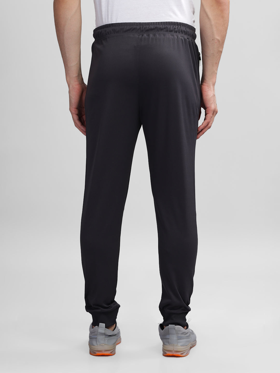 INEGO Men Casual Stretch Joggers Luxury Polyester Interlock Fabric HD Print at the Side Contrast Zipper Pocket Regular Fit Dark Grey Solid Size M (Dark Grey, Grey Melange, Maroon, Navy, Black) Inego #color_Black