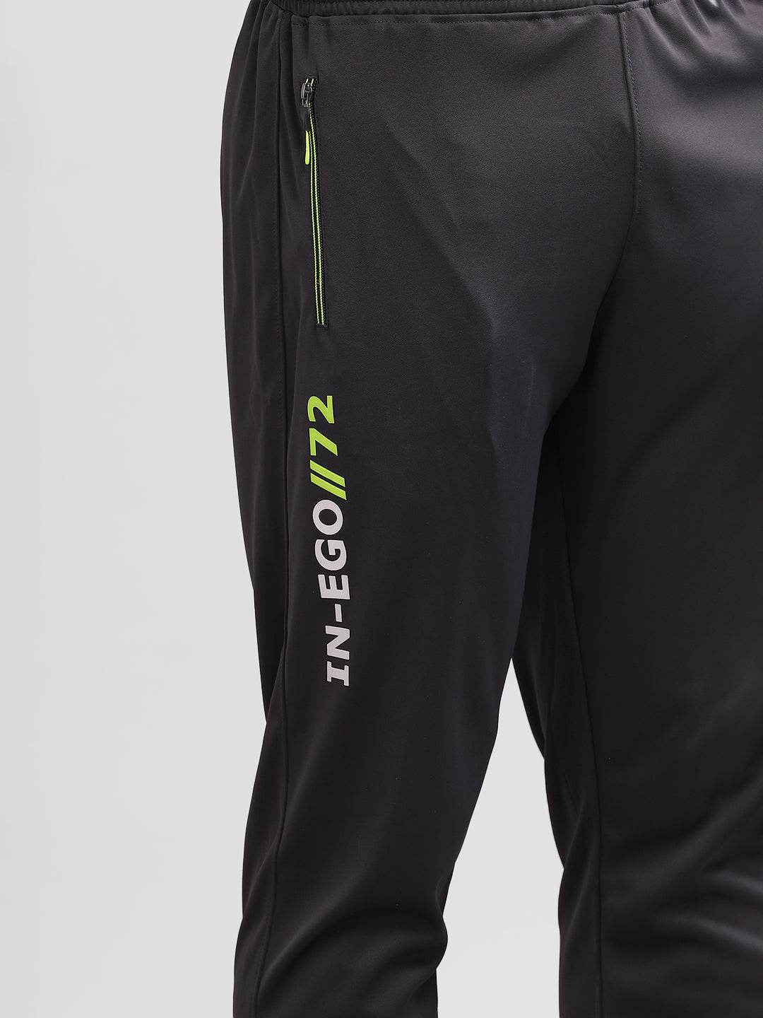 INEGO Men Casual Stretch Joggers Luxury Polyester Interlock Fabric HD Print at the Side Contrast Zipper Pocket Regular Fit Dark Grey Solid Size M (Dark Grey, Grey Melange, Maroon, Navy, Black) Inego #color_Charcoal